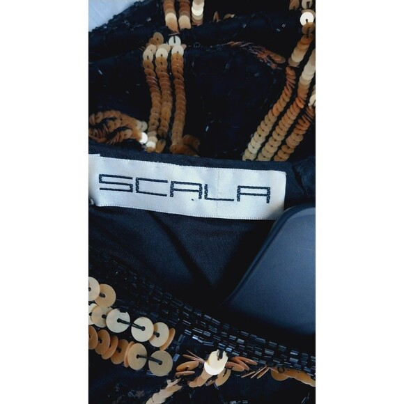 Scala Vintage Black Gold 100% Silk Sequin Blouse Top Size 3x (large) - Picture 5 of 10